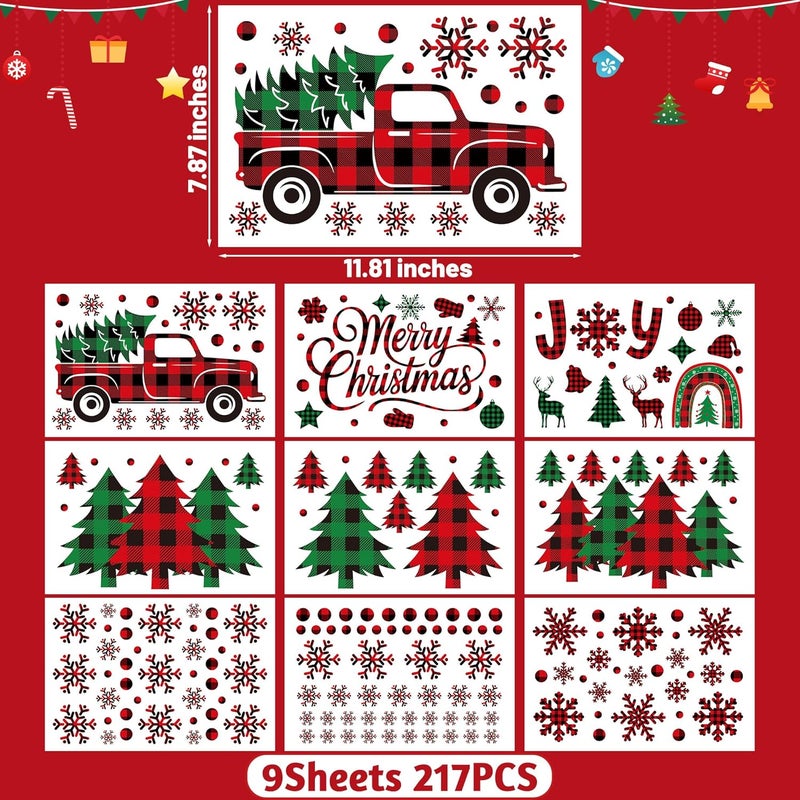 Traplace 217 PCS Merry Christmas Window Clings, Red Black Green Plaid Christmas Tree Patterned Decorations, Double Sided Snowflake Decals Stickers for Winter Xmas Party Home Indoor Decorations Decor - Image 2
